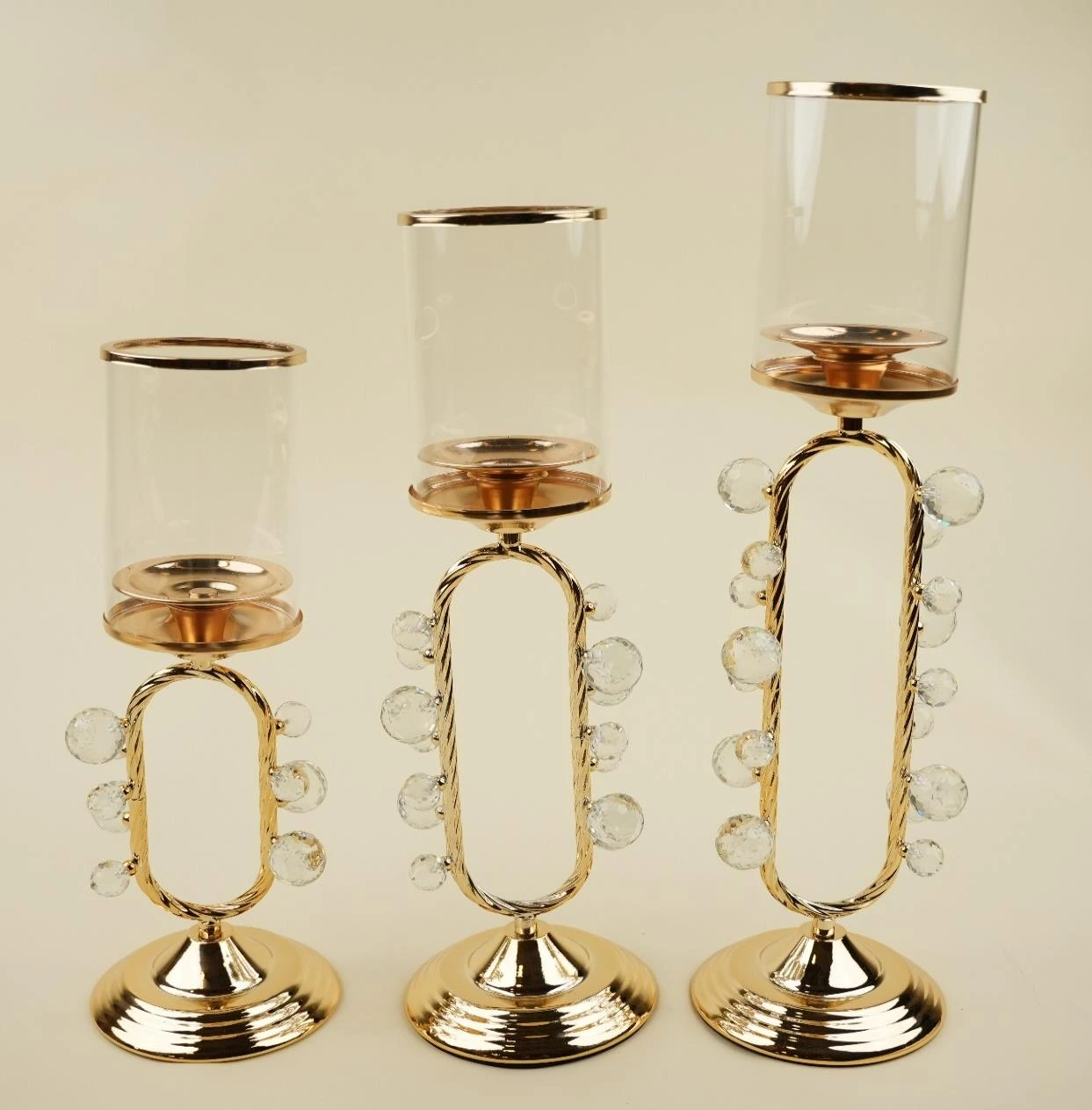 Cylindrical Glass Candle Holder With Crystal - Small